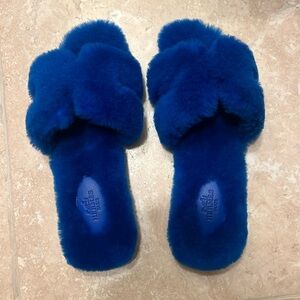 Hermes Blue Fuzzy Sandals